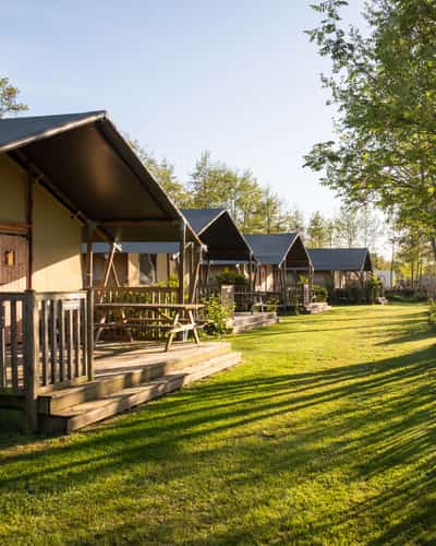 Safaritenten in de avondzon op Camping Cupido in Hee