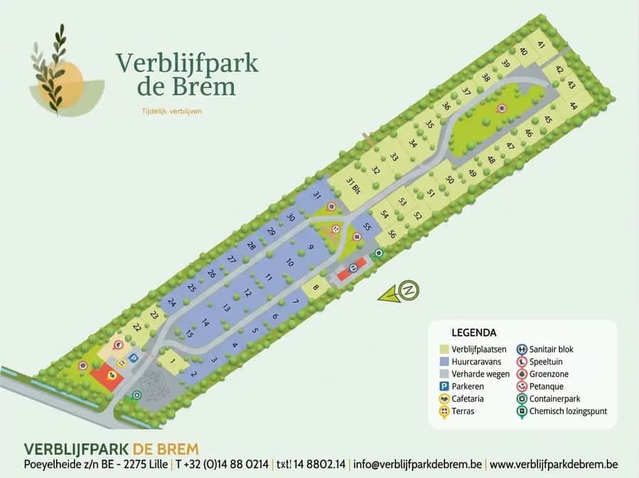 Lageplan des Verblijfpark De Brem mit Parzellen und Wegen